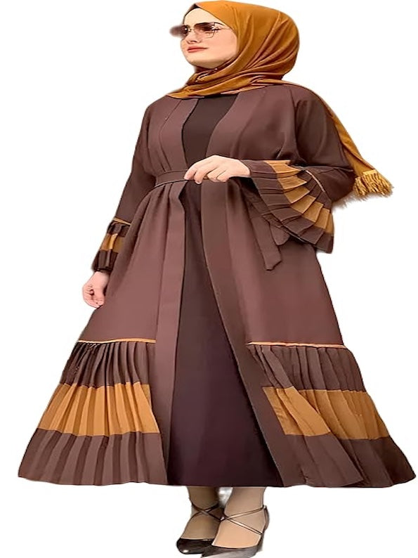 Premium XL Size Open Abaya – Elegant Pleated Design